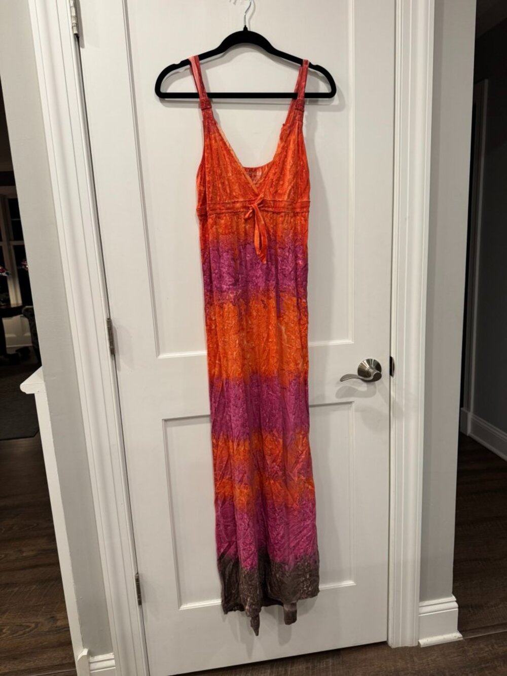 Project E Vintage Orange Pink and Black Burnout Tie Dye Maxi Dress - Medium